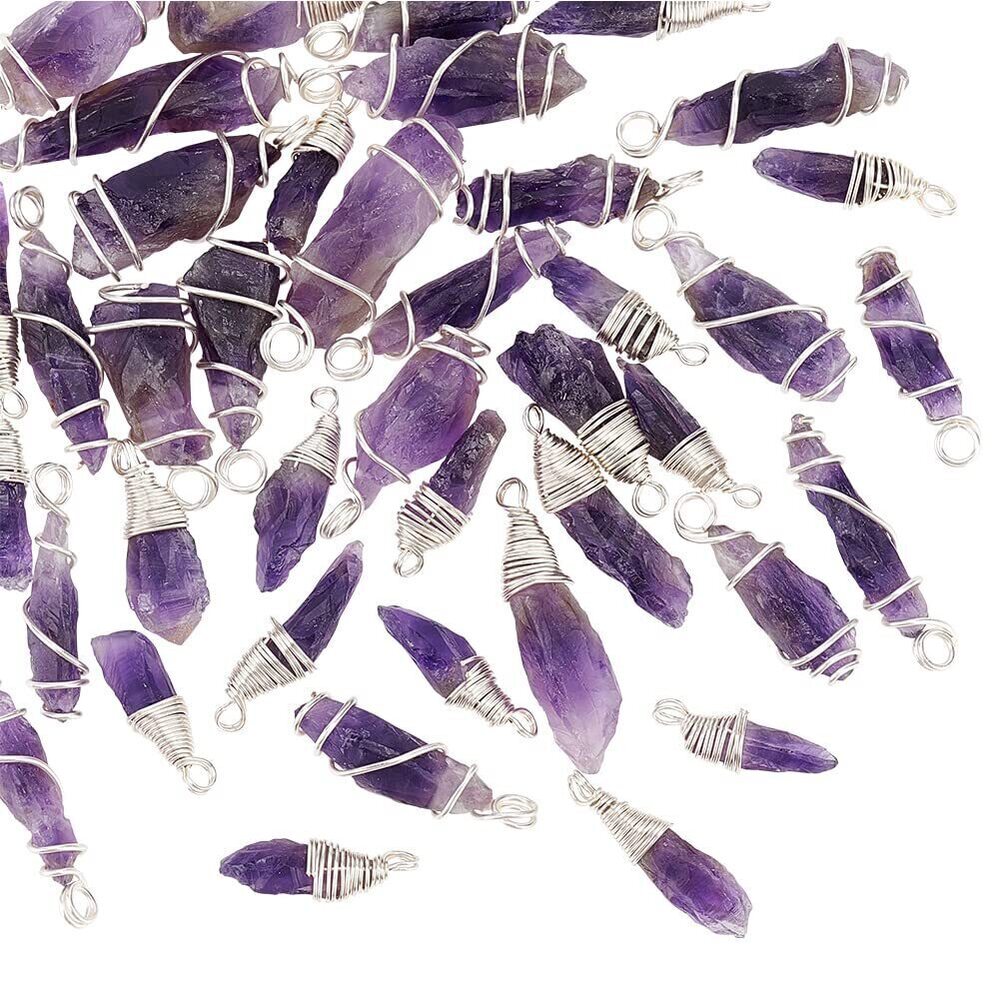 1915 40pc 2-Style Natural Amethyst Pendants - Irregular Stone Amulets